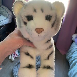 Cuddly White Tiger Plush with Black Stripes
